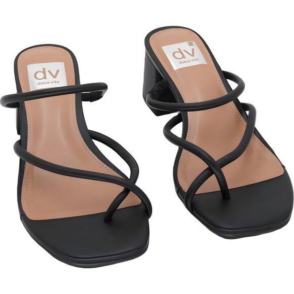 DV Dolce Vita Lumena Strappy Slide Sandals Black Block Heel Mules US 7.5M - Picture 1 of 6